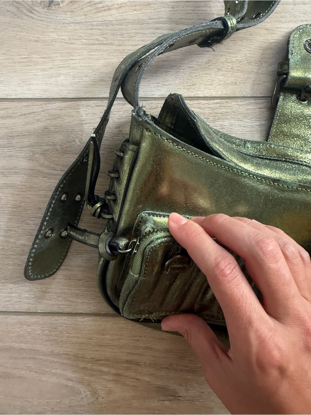 Free People Shimmery Olive Green Metallic Shoulder Bag - Picture 5 of 9